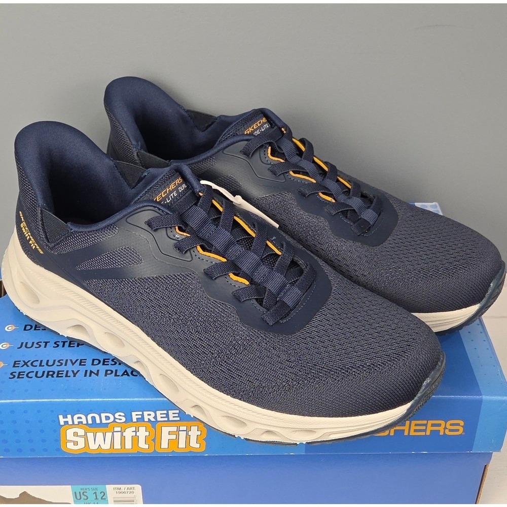 Skechers Glide Lite Sneakers Mens 12 Blue Swift Fit Slip In Walking Shoes New